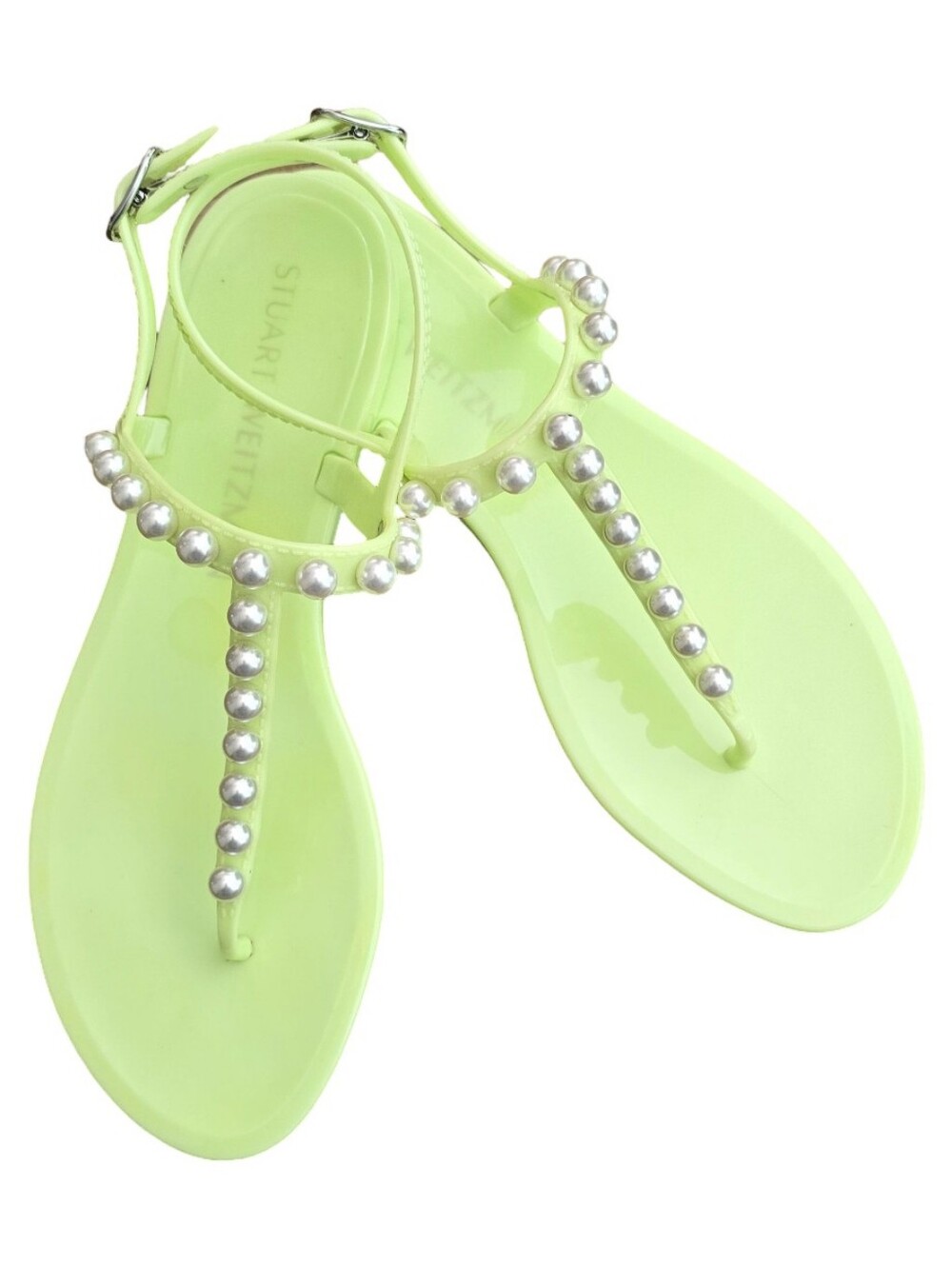 Stuart Weitzman Neon Yellow/Geeen Goldie Pearl Jelly Sandals Women's 9